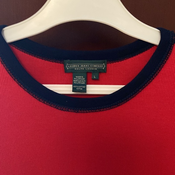 Ralph Lauren Red Top/ Blue trim sleeve Size ~ Large “ NWOT” - Picture 3 of 4